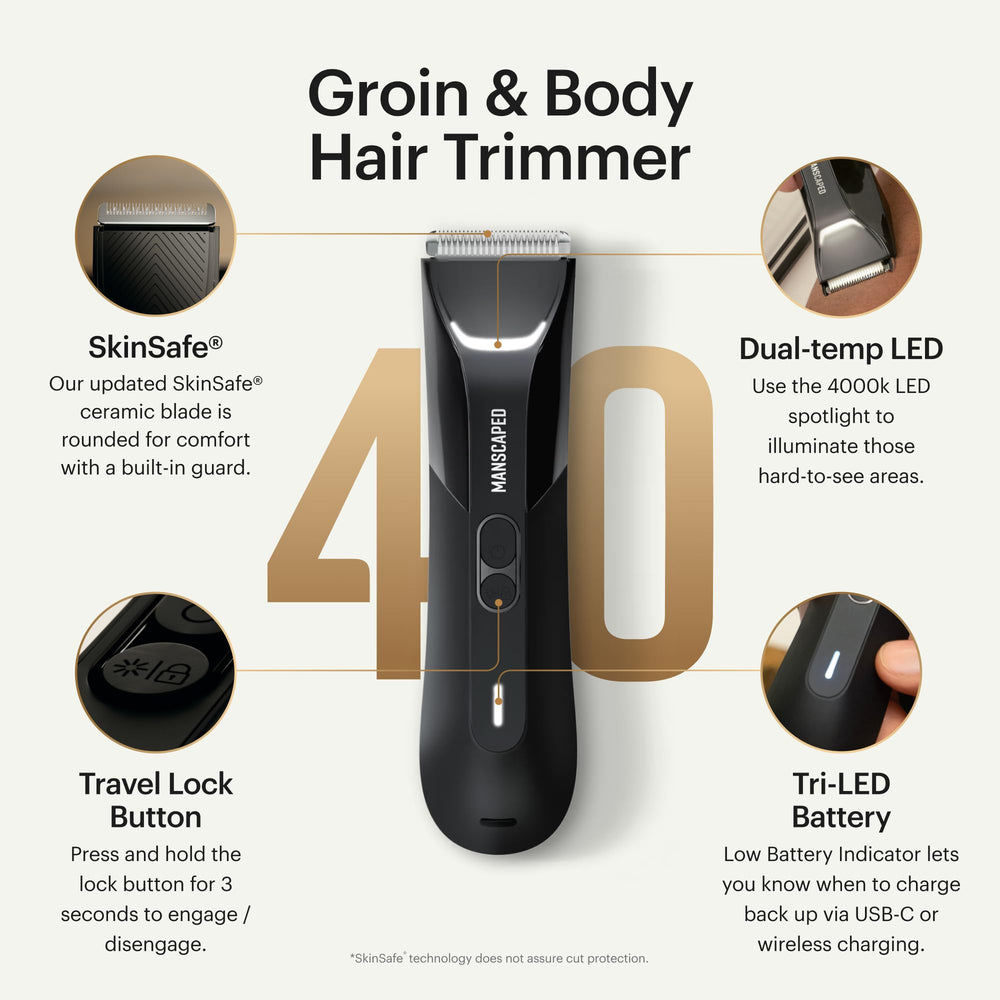 MANSCAPED Lawn Mower 4.0 Pro LED light highlights precise grooming areas.