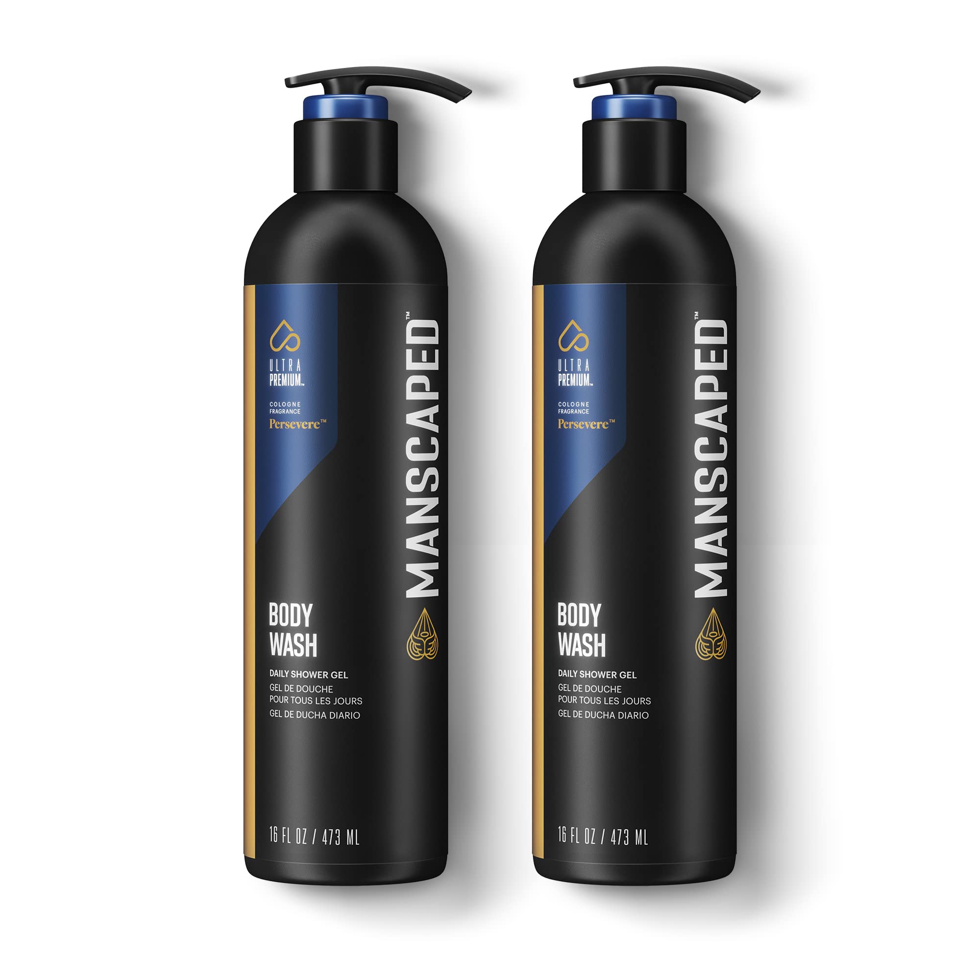 MANSCAPED Persevere body wash bottle-front highlighting premium hydration and clean feel