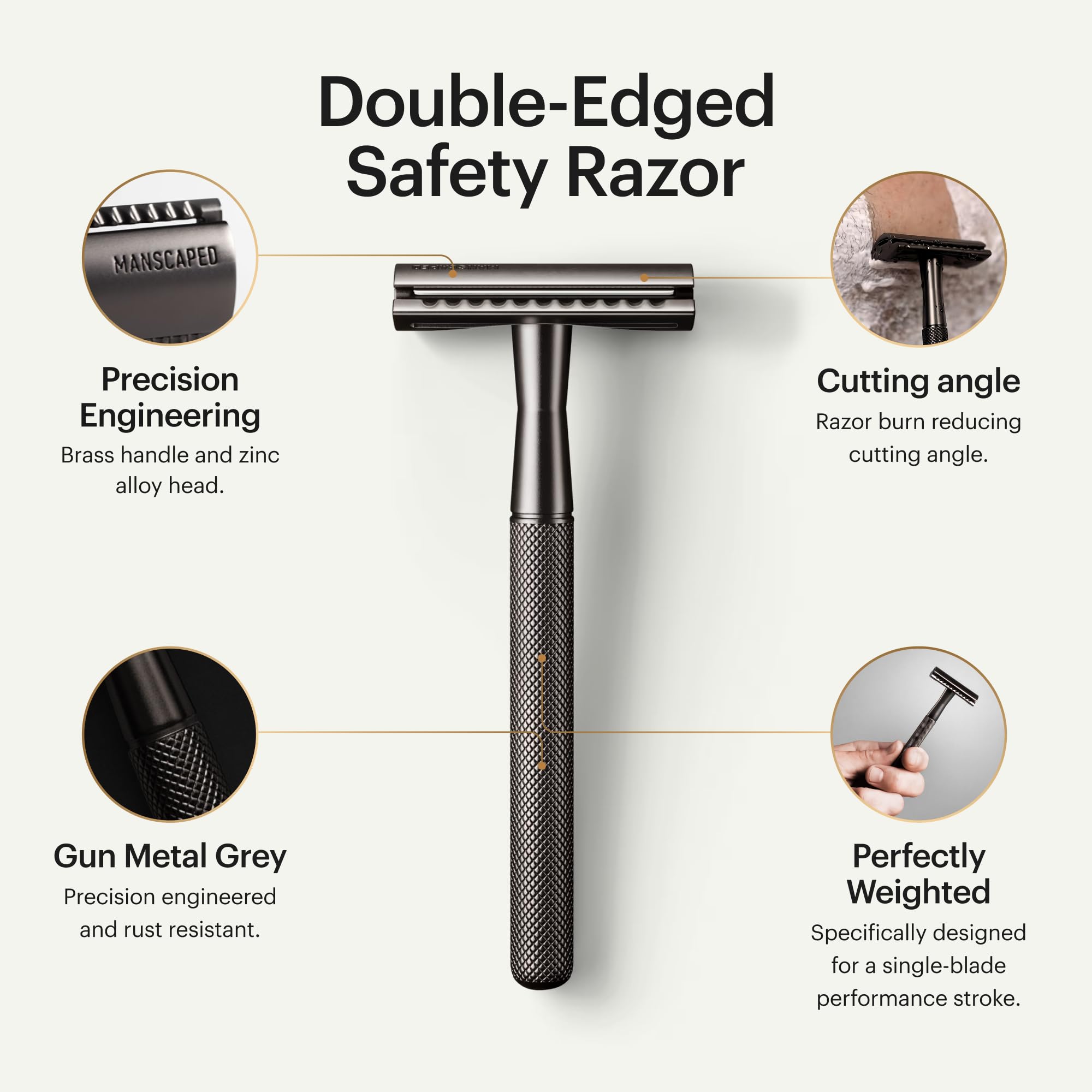 MANSCAPED The Plow 2.0 brass handle detail showcases premium build for steady grip.