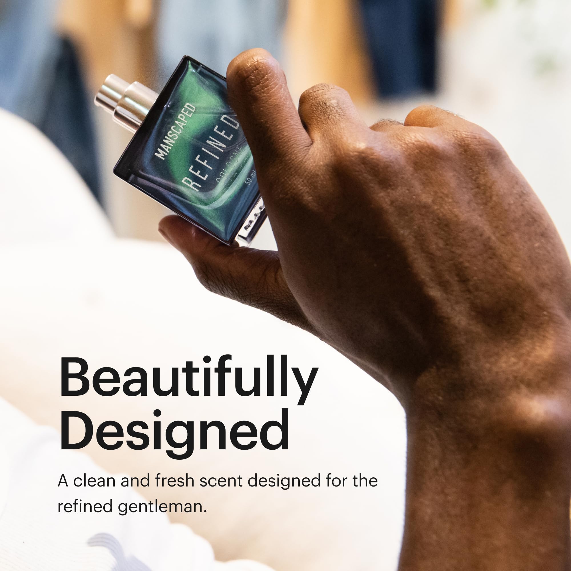 MANSCAPED Refined Cologne bottle pour showing spray-ready design for daily use