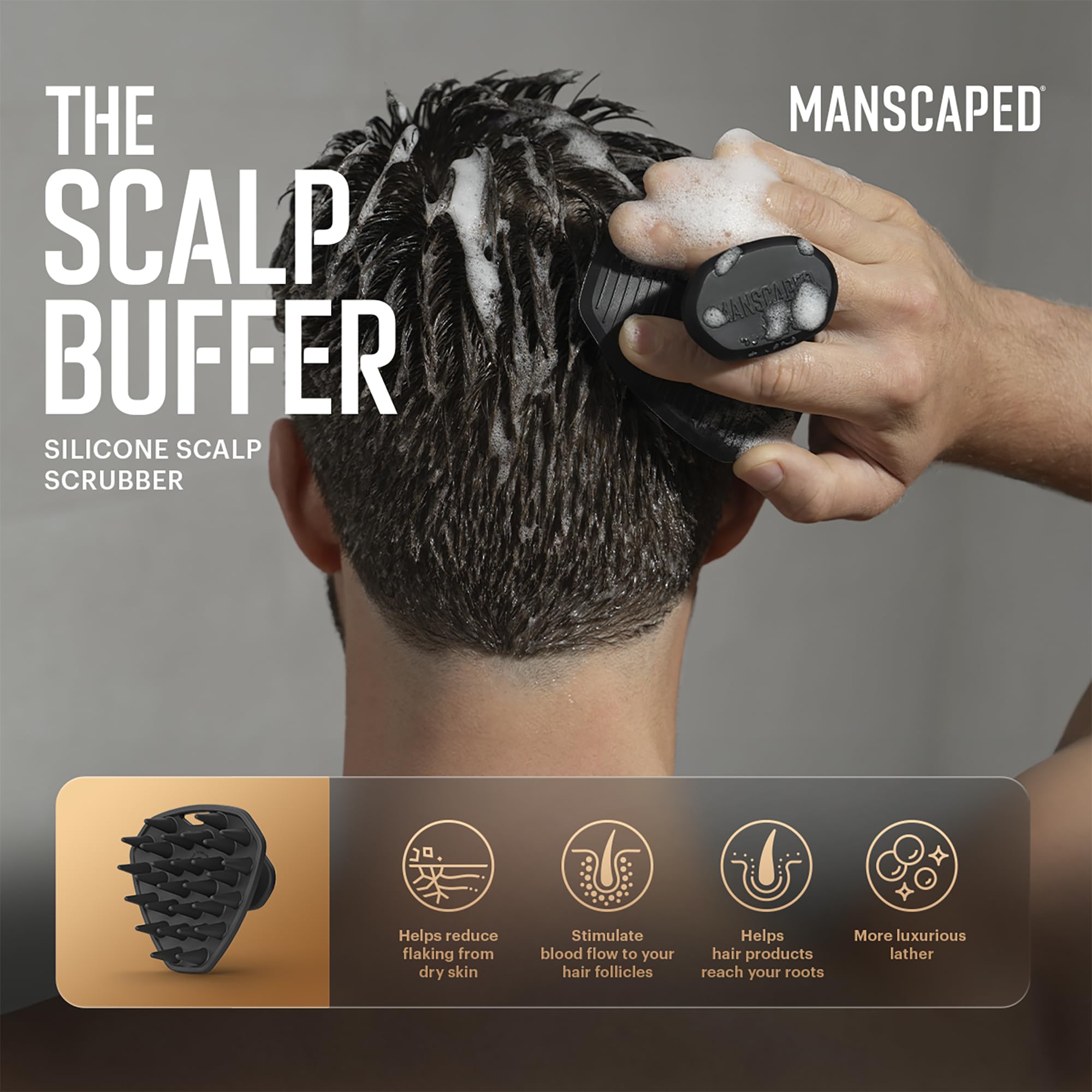 MANSCAPED Scalp Buffer silicone bristles close-up emphasizing durability and easy cleaning.