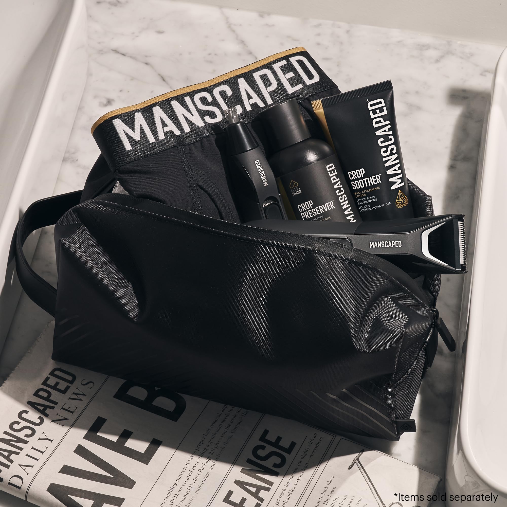 MANSCAPED The Shed 2.0 ripstop nylon texture highlights durable, travel-ready fabric.