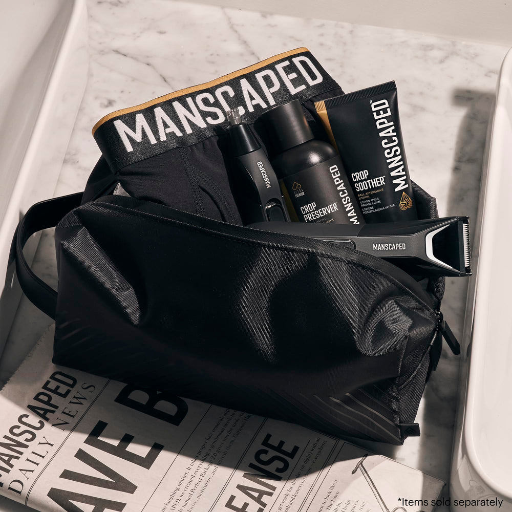 MANSCAPED The Shed 2.0 ripstop nylon texture highlights durable, travel-ready fabric.