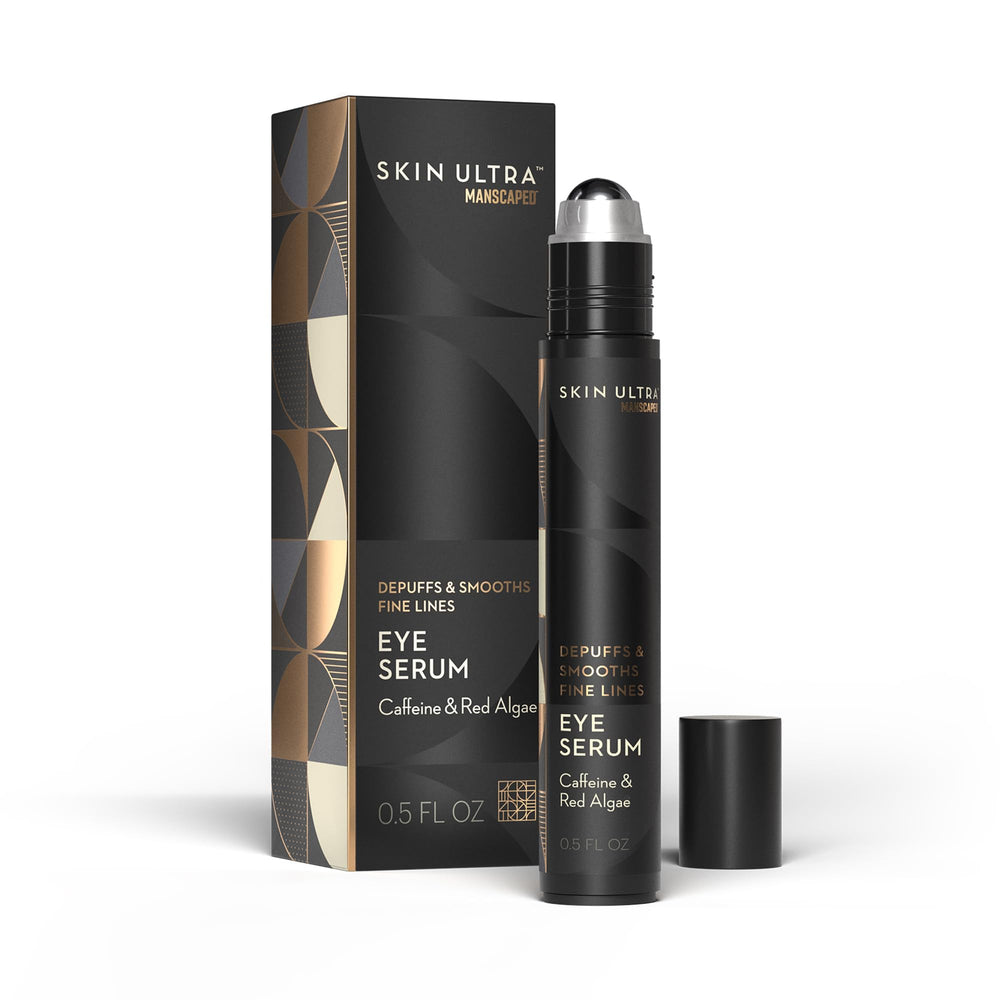 MANSCAPED Skin Ultra Eye Serum rollerball cools and depuffs the under-eye area.