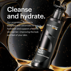 MANSCAPED Skin Ultra Face Wash packaging label notes paraben-free and dermatologist-tested.