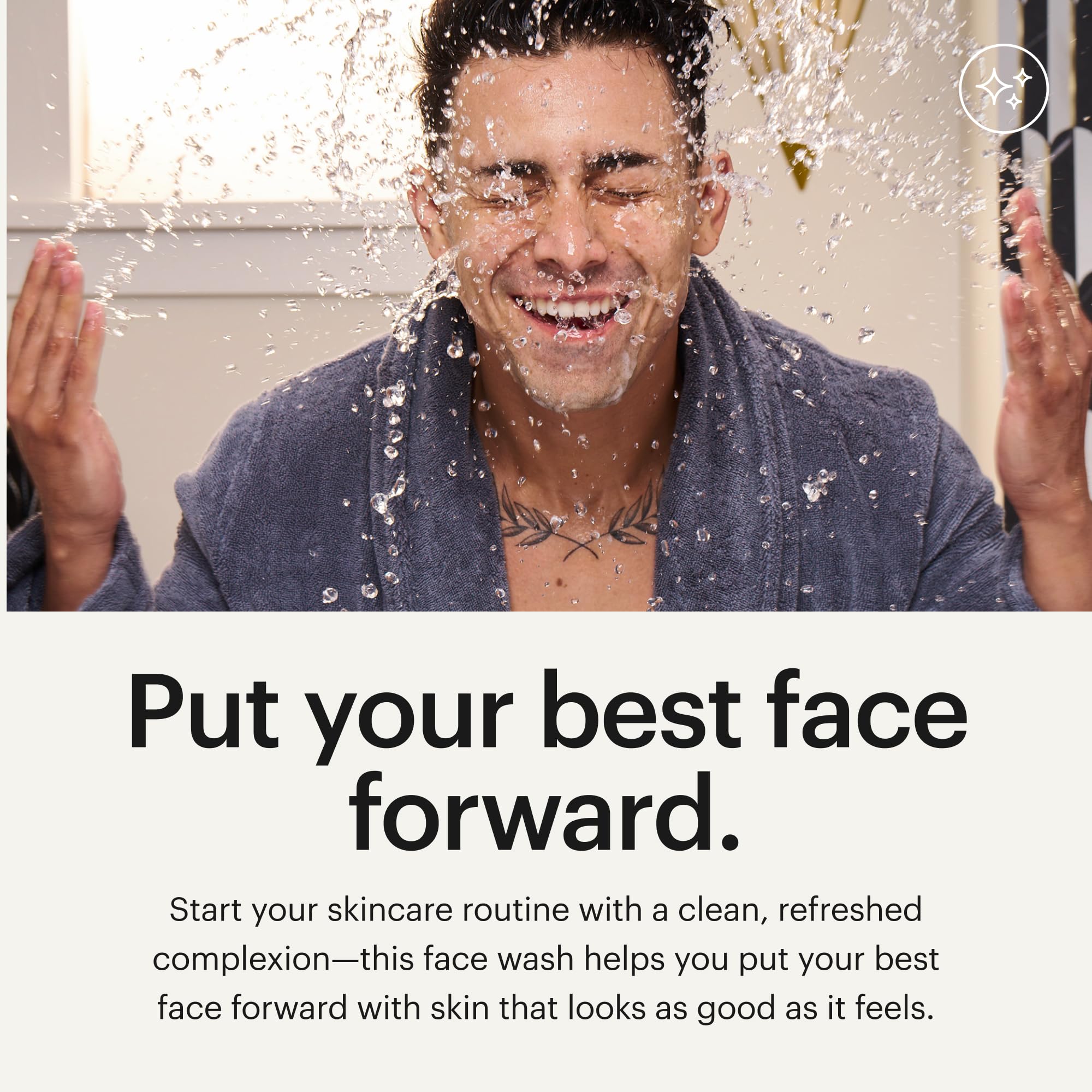 MANSCAPED Skin Ultra Face Wash skin closeup shows a non-irritating cleanse.
