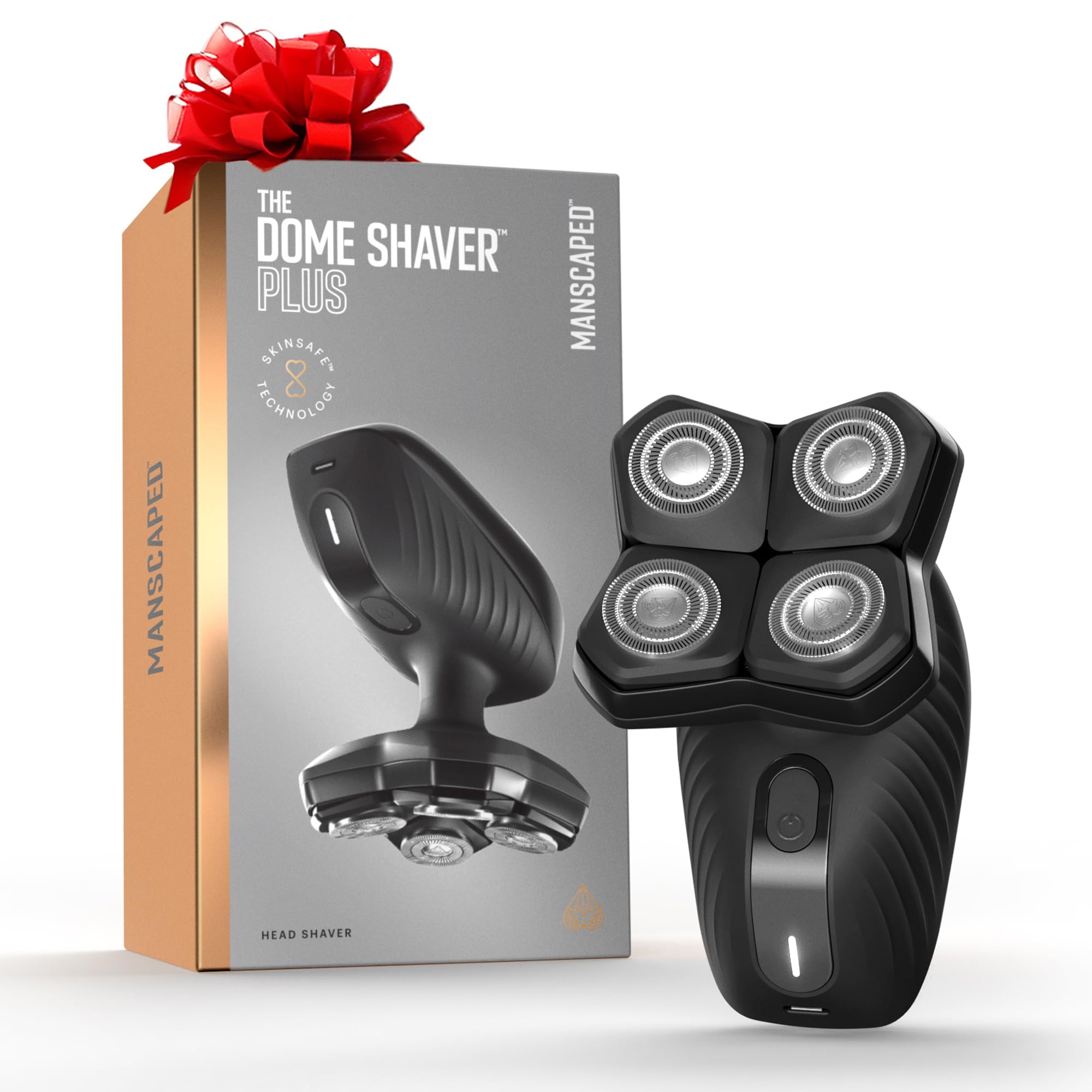 MANSCAPED The Dome Shaver Plus close-up shows precise head shaving with four blades