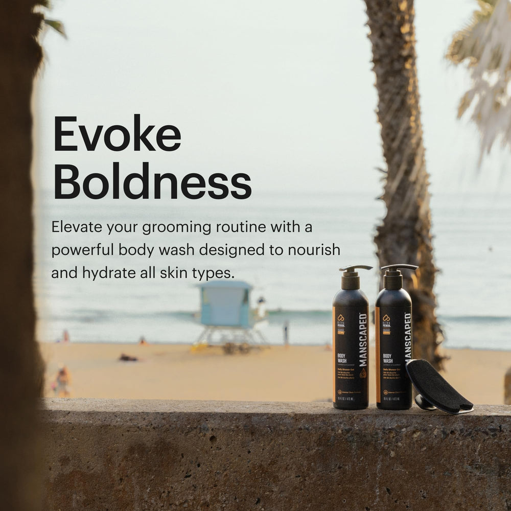 MANSCAPED UltraPremium Body Wash moisturizing hydration seals in after-shower softness.