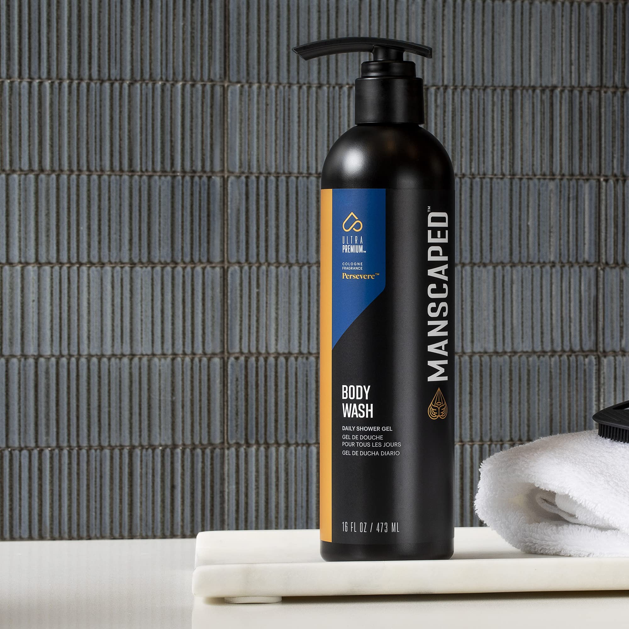 MANSCAPED Persevere bottle pump for quick, controlled shower dispenses.