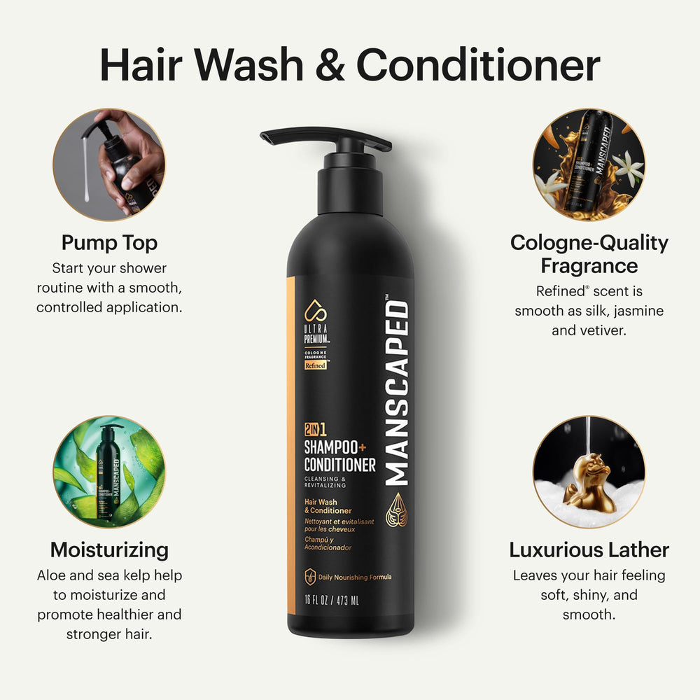 MANSCAPED ultrapremium sea kelp ingredients highlight nourishing minerals for hydrated hair.