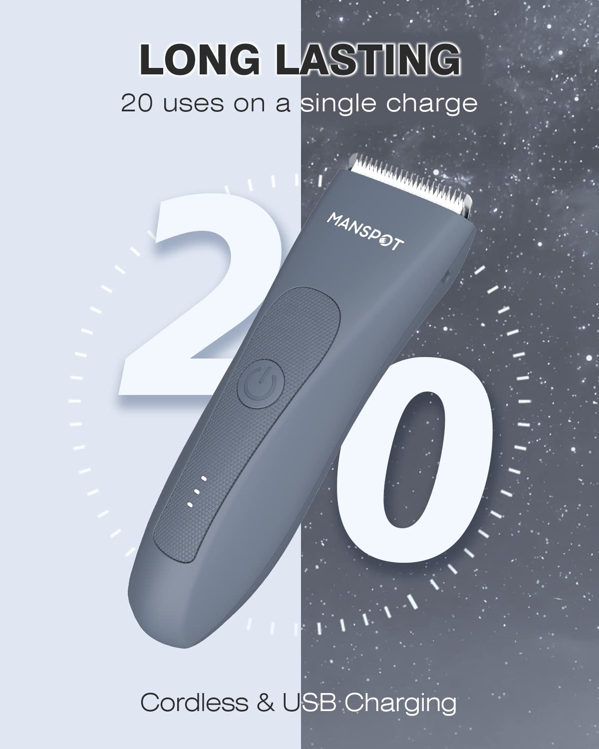 MANSPOT ergonomic waterproof design provides a secure grip during bath or shower sessions.
