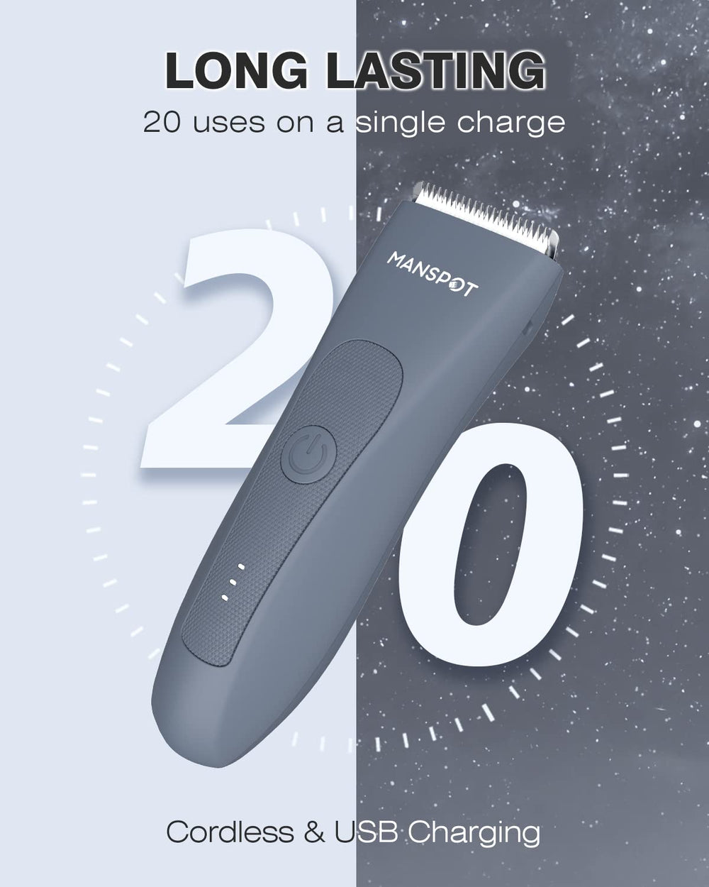 MANSPOT ergonomic waterproof design provides a secure grip during bath or shower sessions.