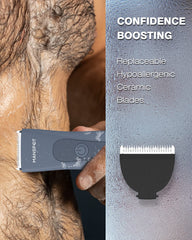 MANSPOT four-guard system with 1.5mm to 12mm options enables customizable grooming.