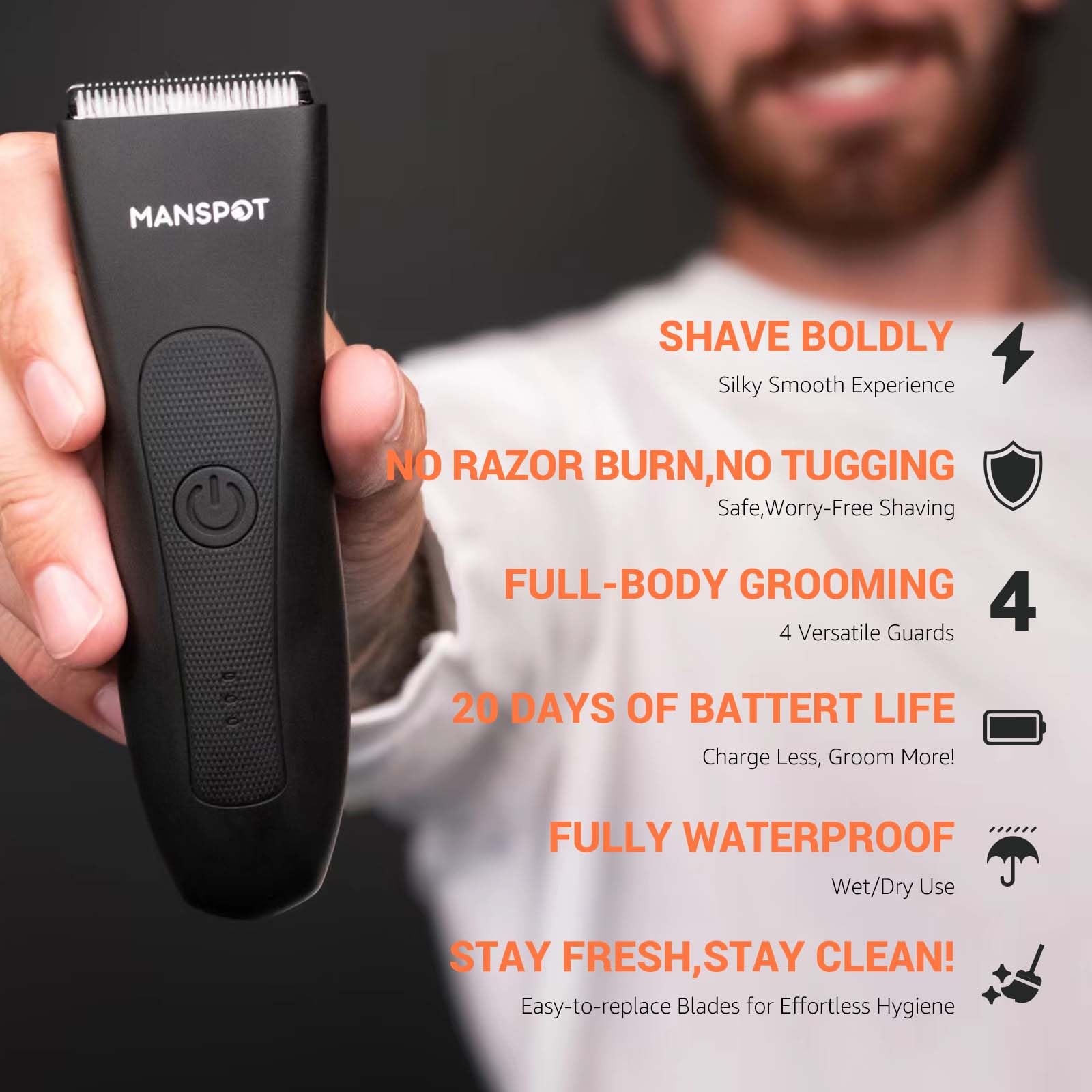 MANSPOT replaceable ceramic blade heads highlight durable, sharp performance for precise trimming.