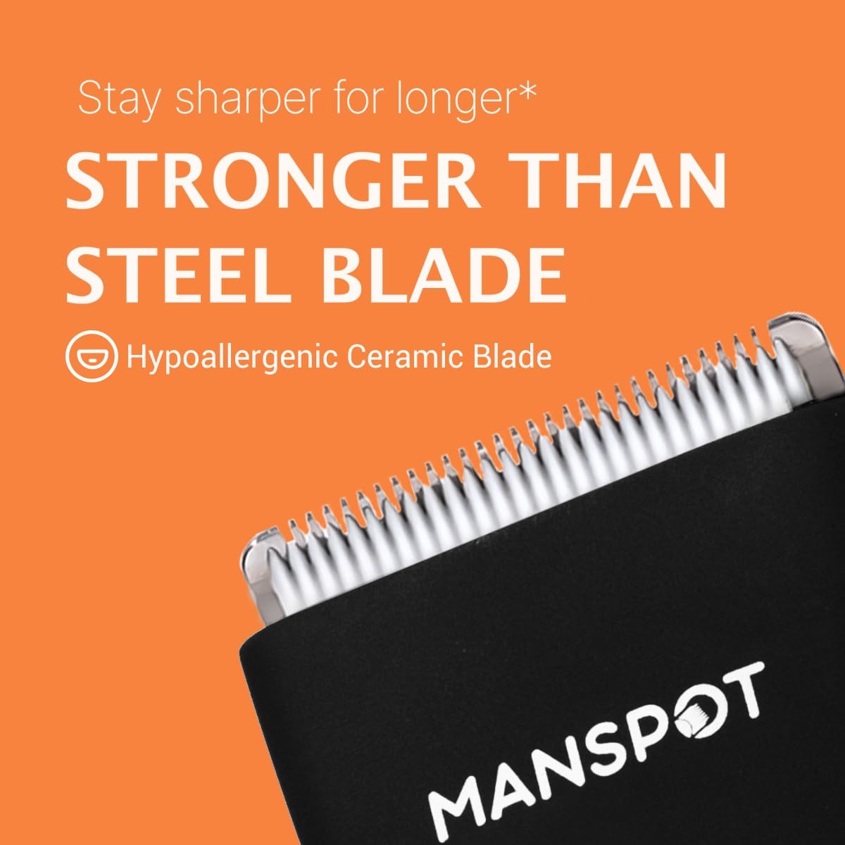 MANSPOT waterproof trimmer in a shower scene demonstrates wet/dry grooming versatility.