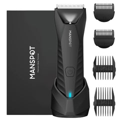 MANSPOT Manscape Trimmer in the shower with LED light for precise wet grooming.