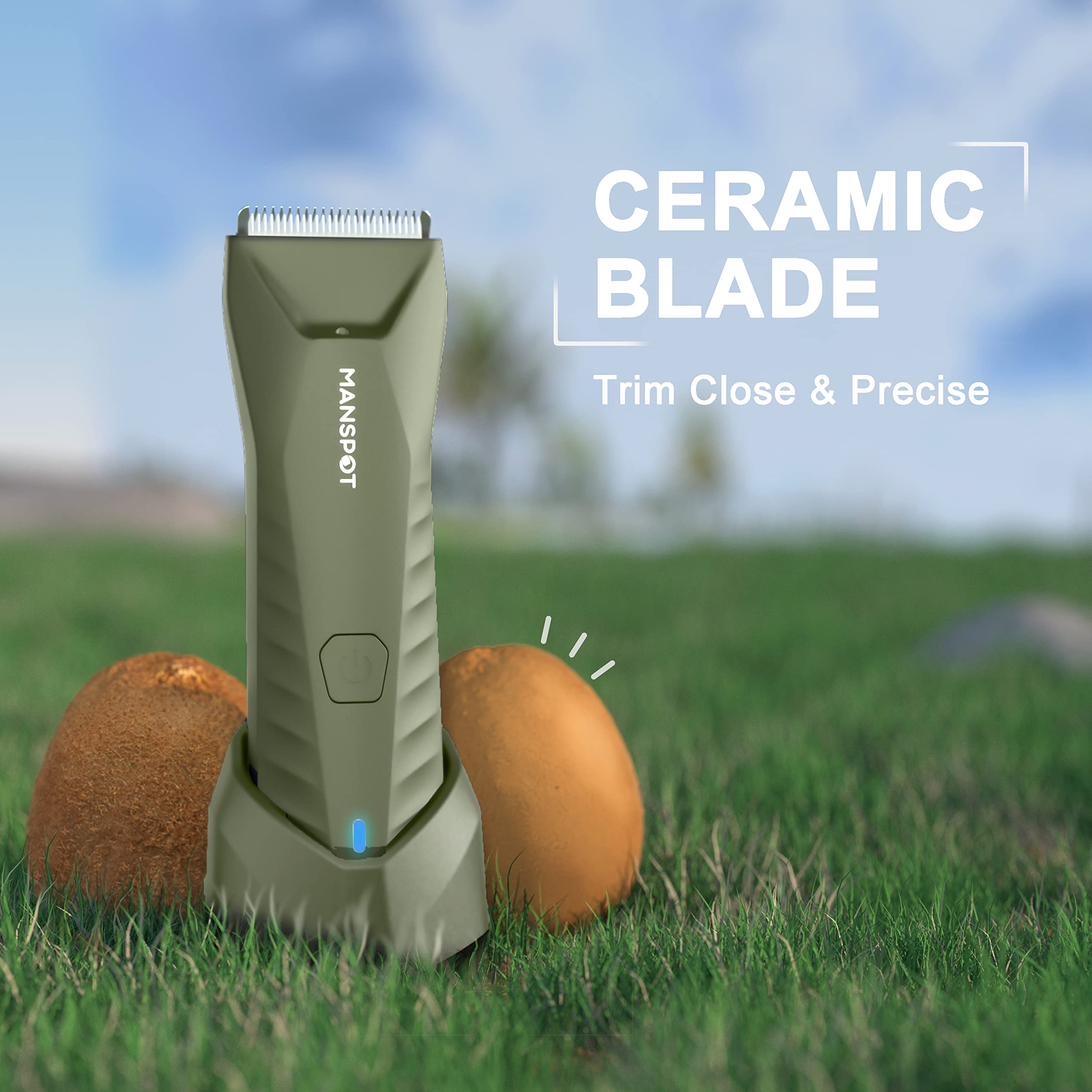 MANSPOT trimmer on standing USB dock for convenient charging