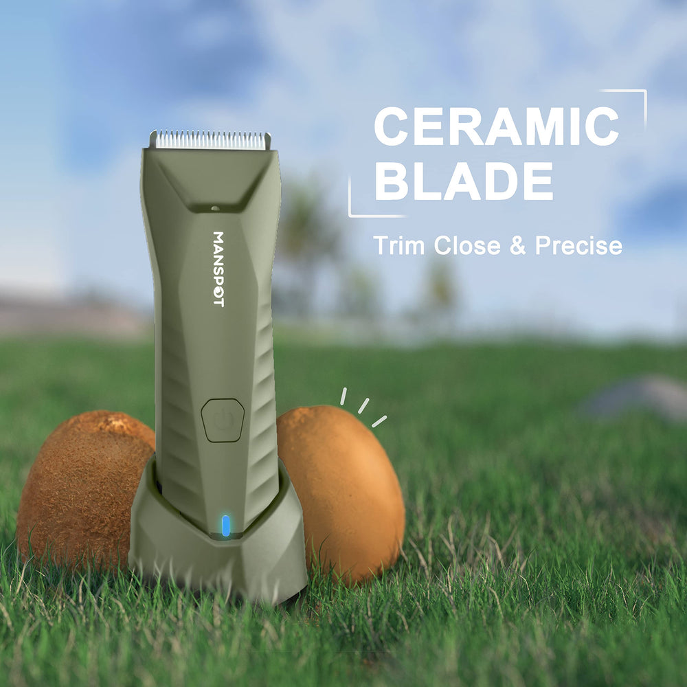 MANSPOT trimmer on standing USB dock for convenient charging