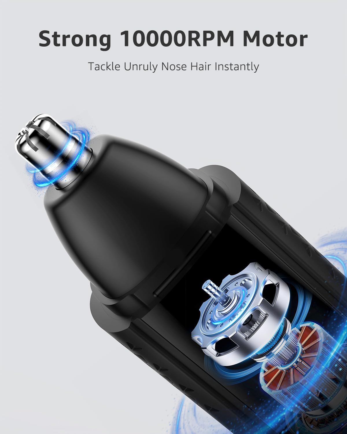 MANSPOT nose and ear trimmer vacuum suction captures hair during grooming.