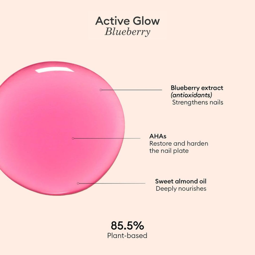Manucurist Active Glow Blueberry nails closeup shows mirror-like rose shine