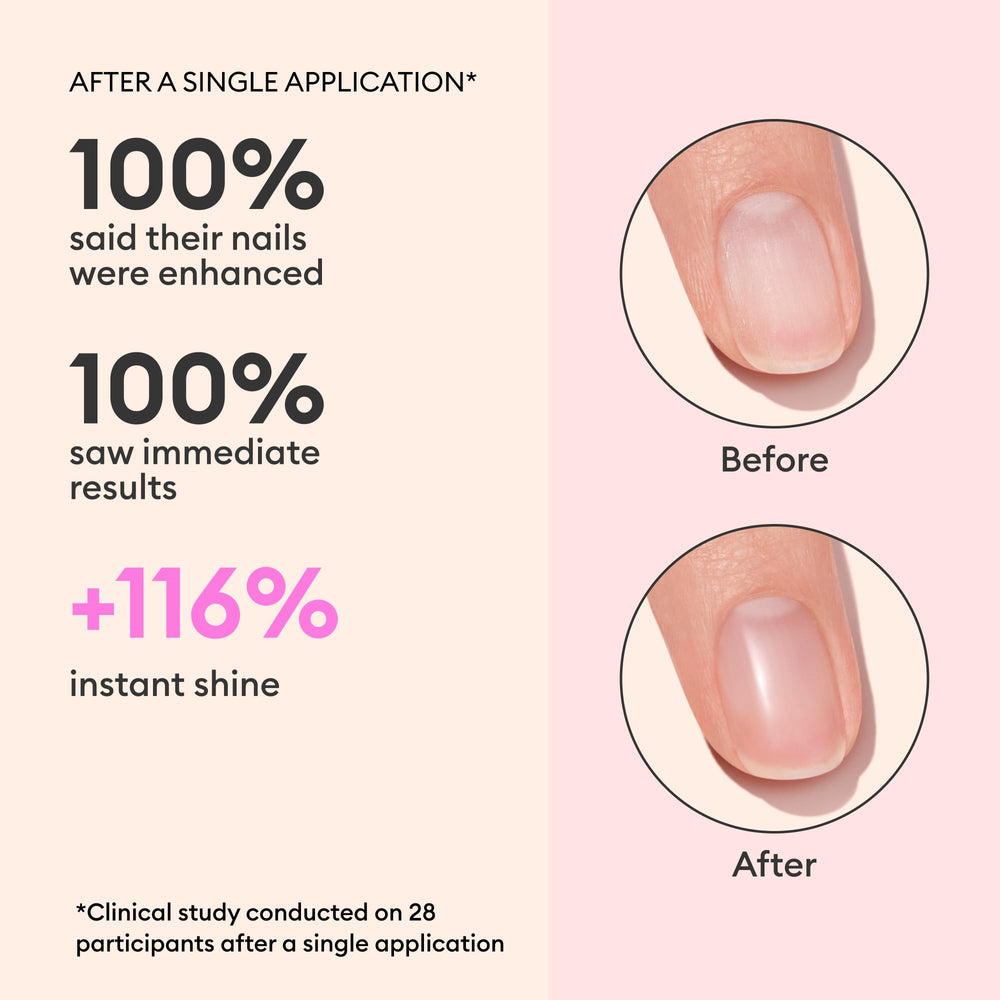 Manucurist Glossy Booster Duo bare-nails close-up shows healthy, revitalized nail surface