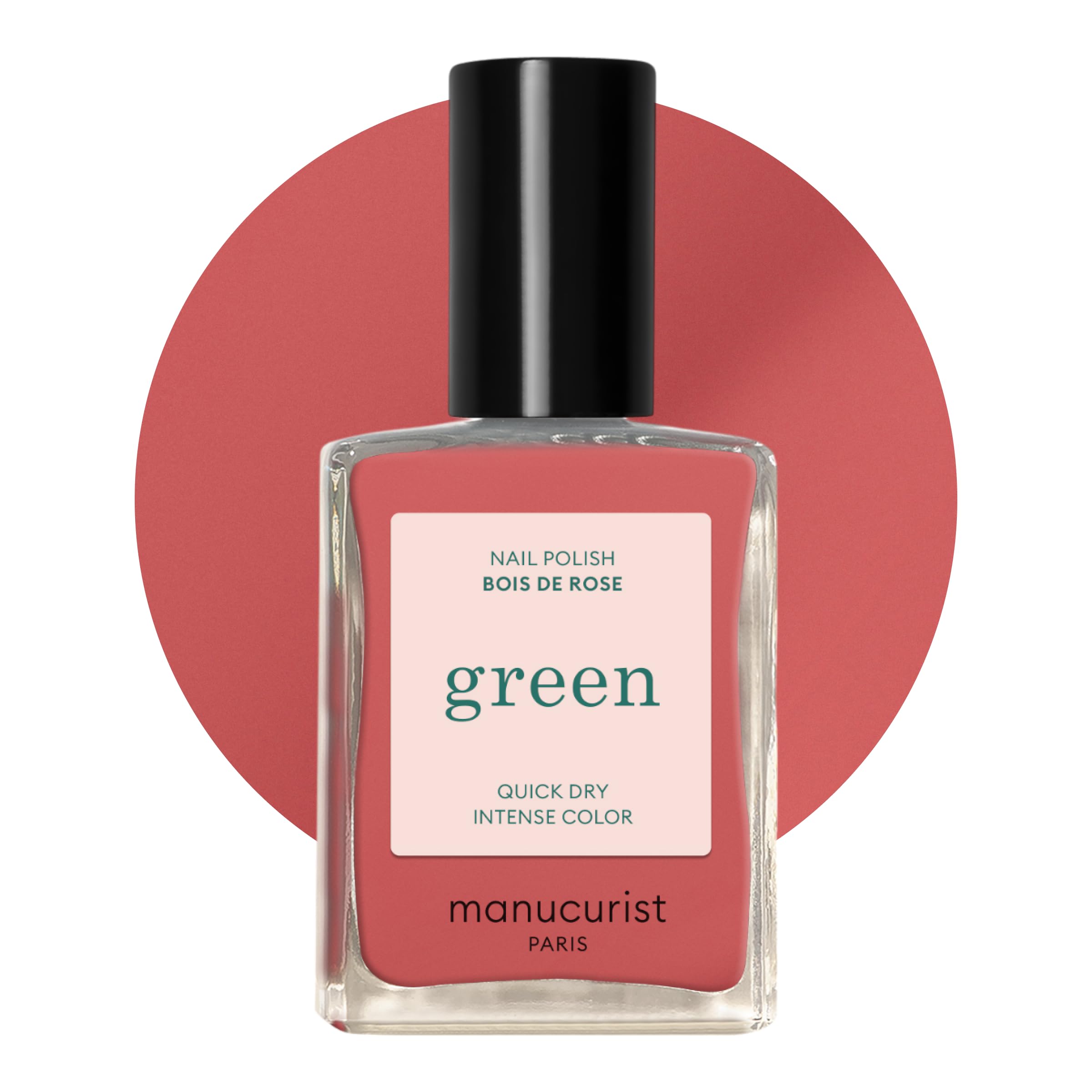 Esmalte Manucurist Green Bois de Rose en bote, acabado brillante y fórmula vegana.