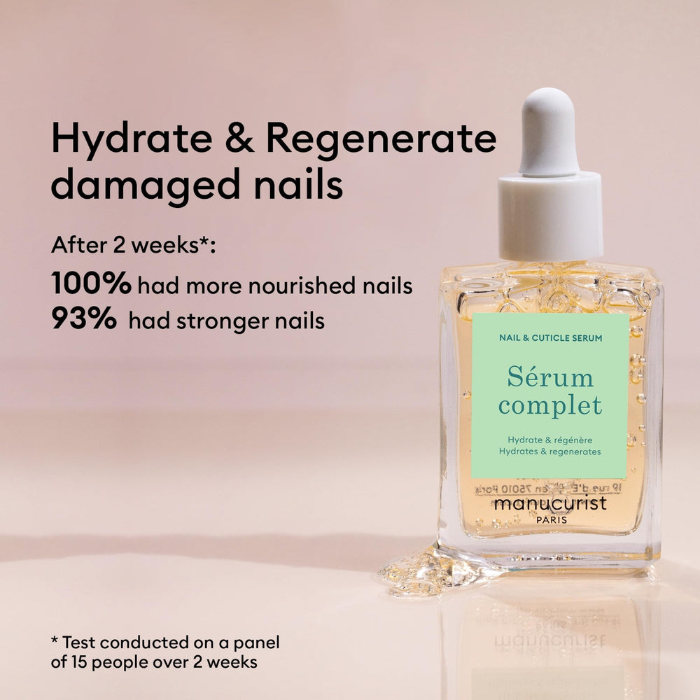 Manucurist serum massage demonstrates nourishing, fast-absorbing care for nails and cuticles.
