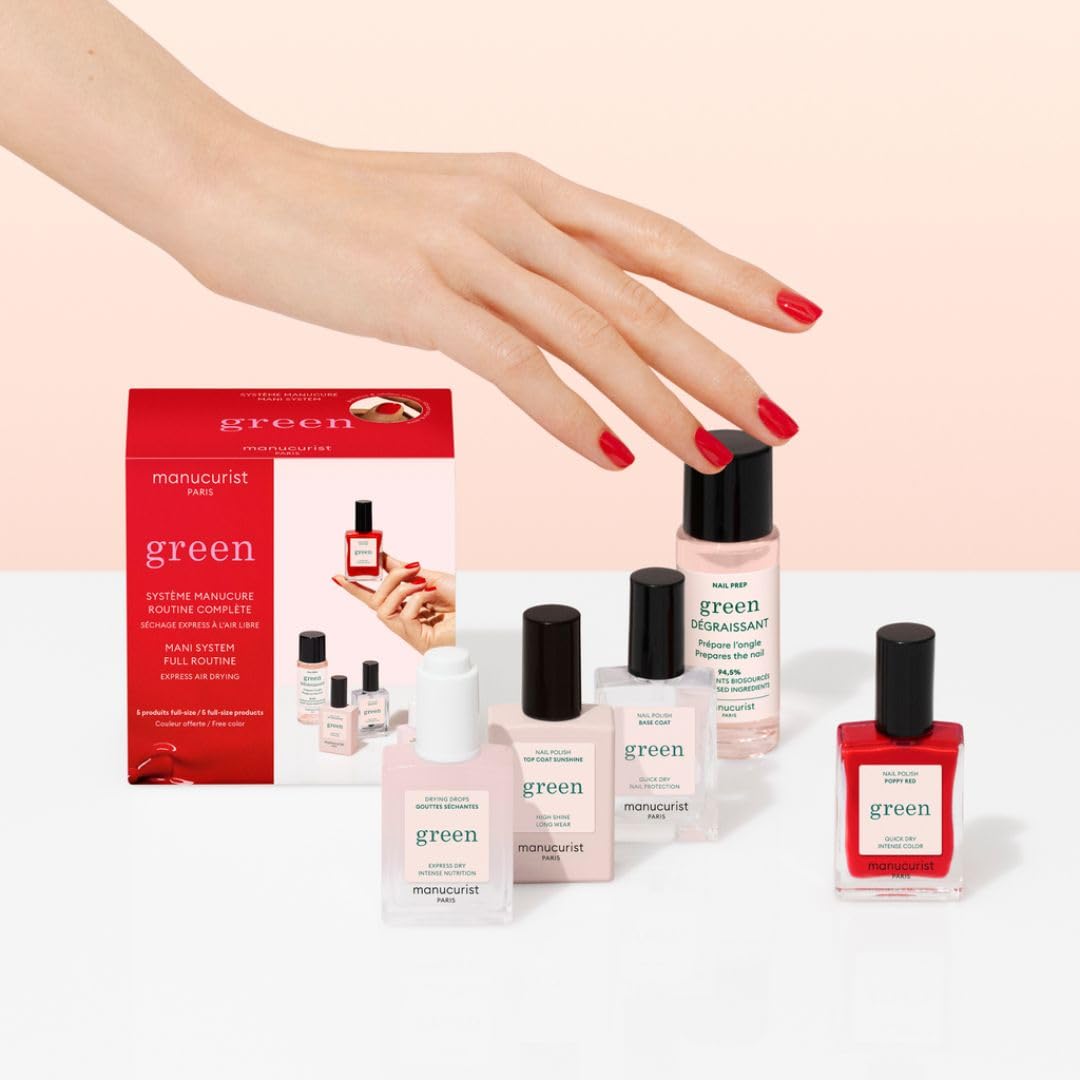 Manucurist System Green base coat highlighting strengthening base for longer wear and smooth nail surface