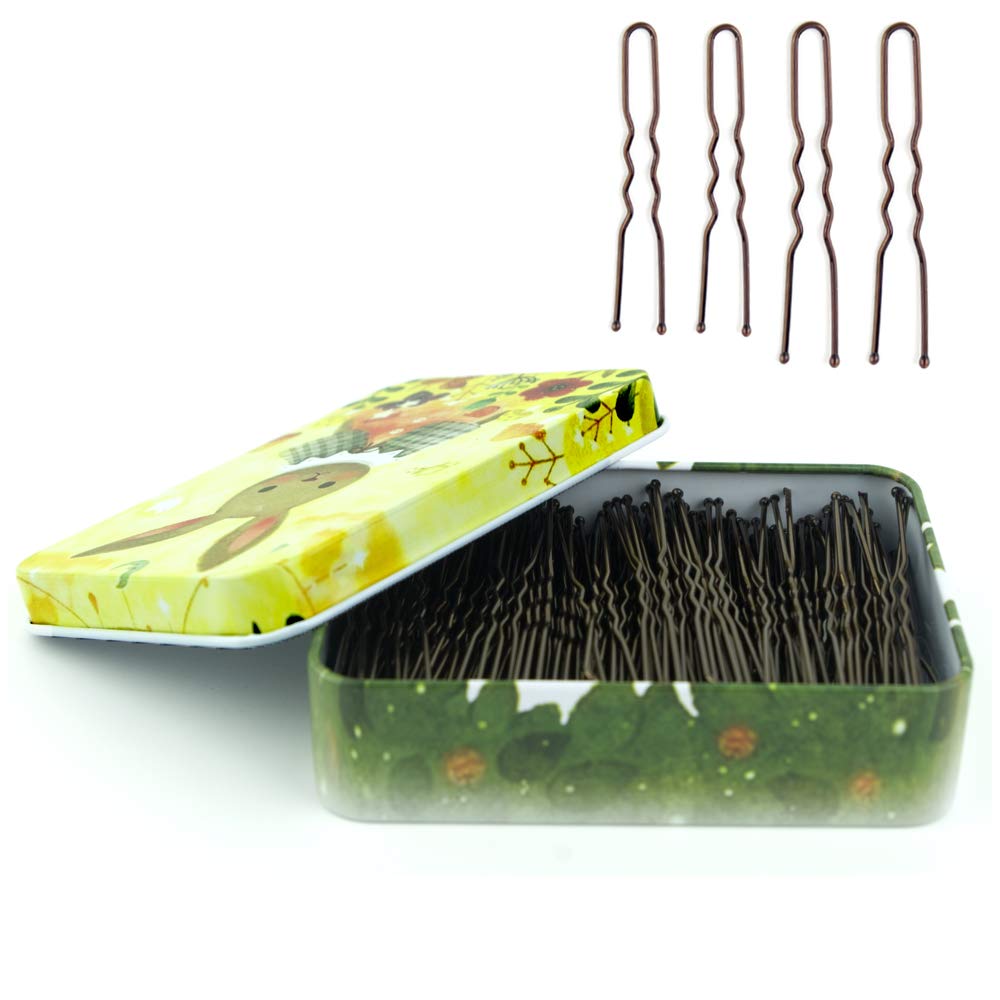 MAORULU U-shaped hair pins brown case for secure buns on the go