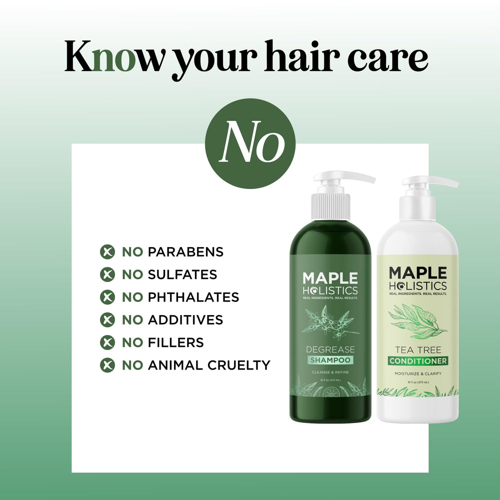 Acondicionador Maple Holistics con árbol de té para brillo natural sin pesadez.