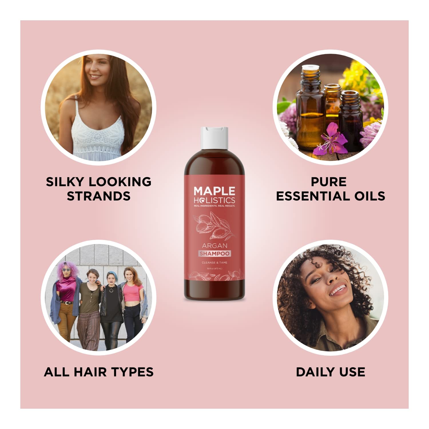 Maple Holistics Argan Oil Shampoo on wet hair delivers rehydration for softer strands