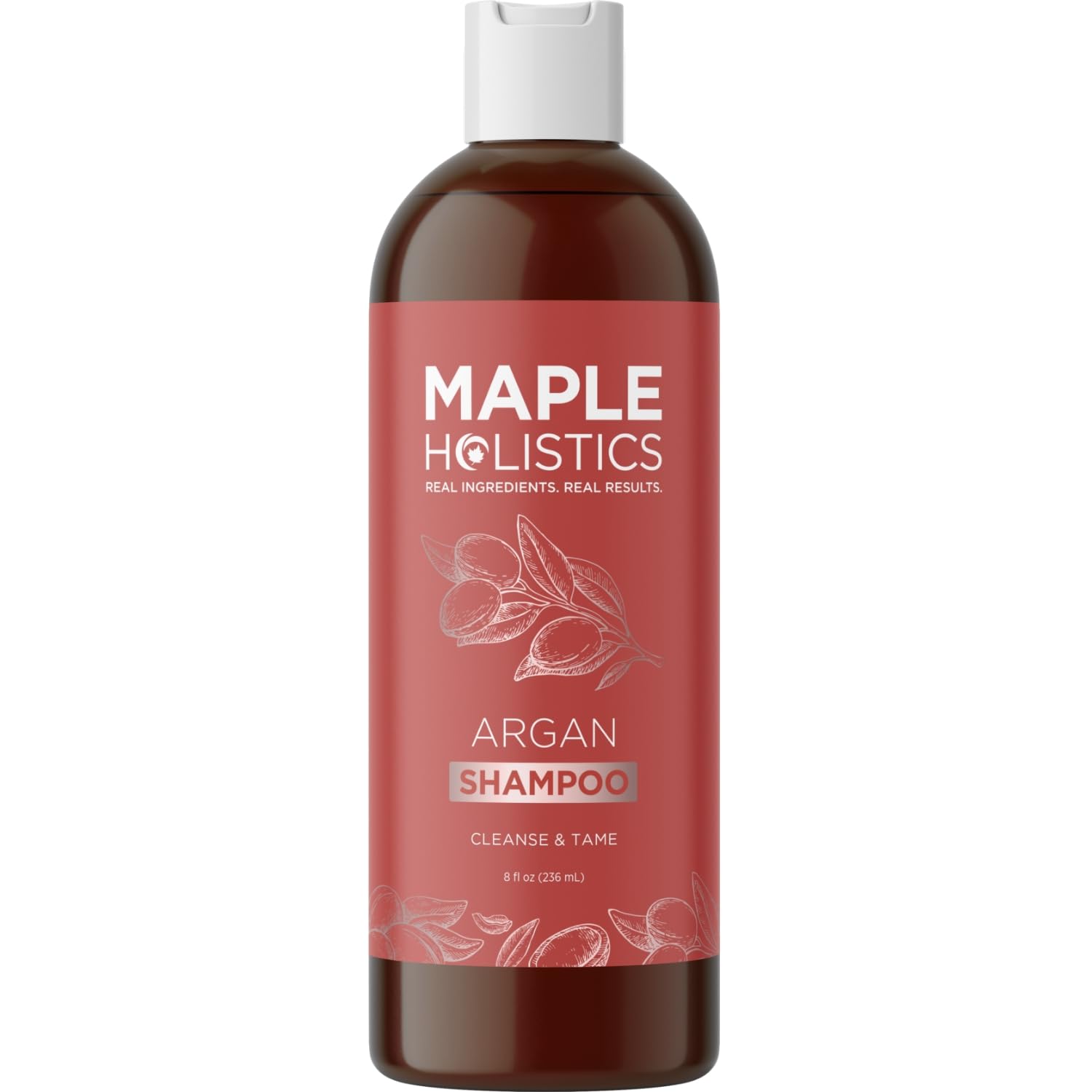 Maple Holistics Argan Oil Shampoo packaging and branding on shelf.