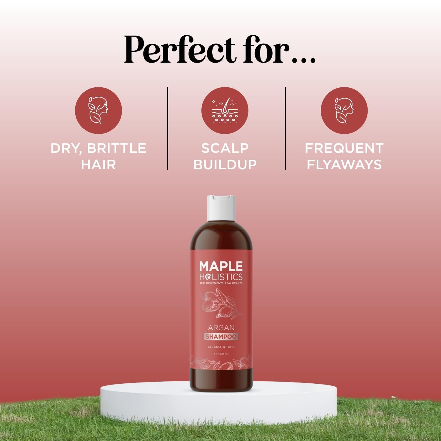 Maple Holistics Argan Oil Shampoo volumizing action on hair.