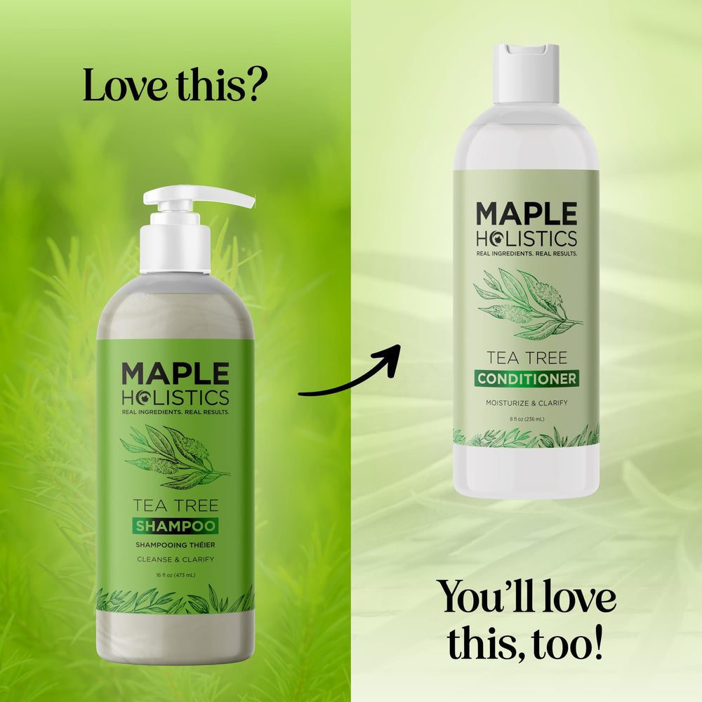 Maple Holistics before-after oily hair image hinting at buildup removal