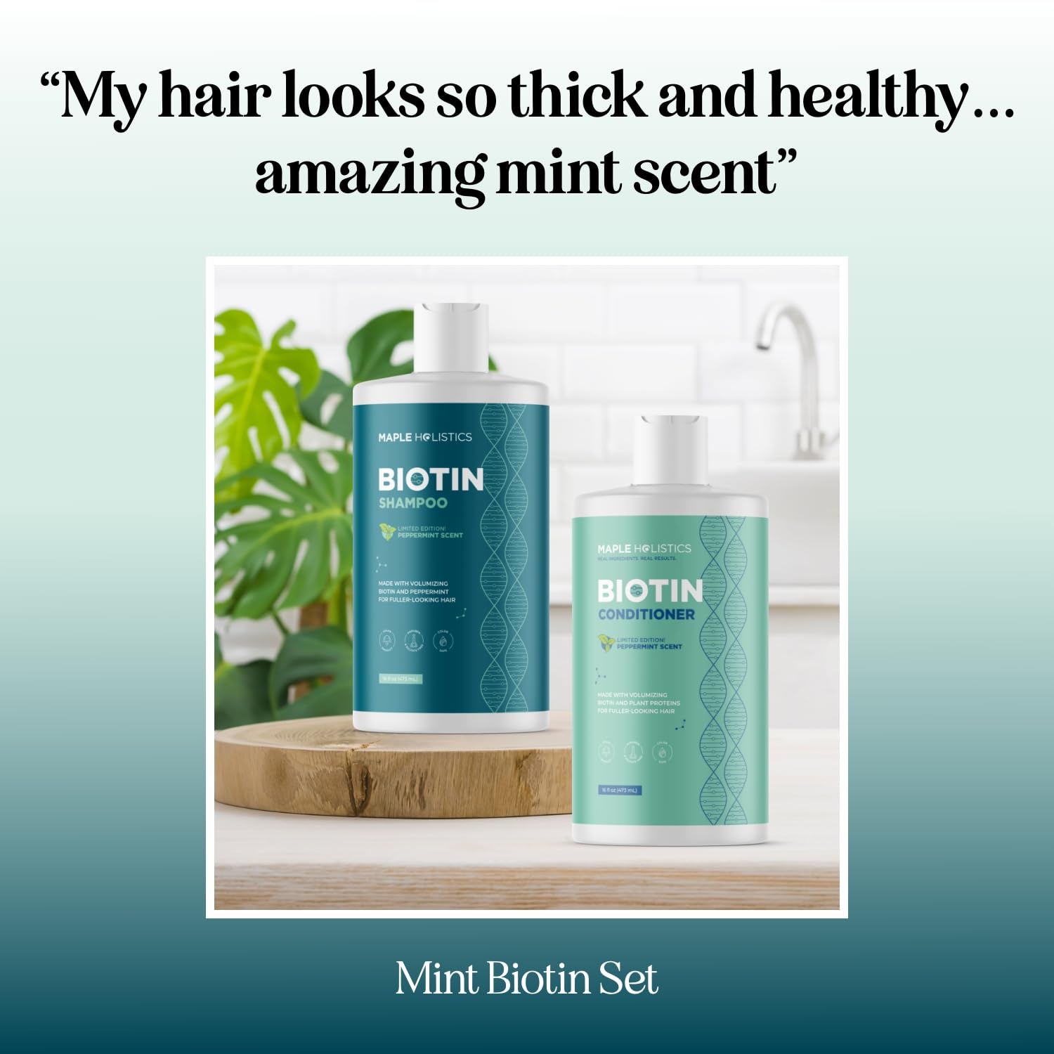 Maple Holistics biotin conditioner pump-dispense shows moisturizing finish
