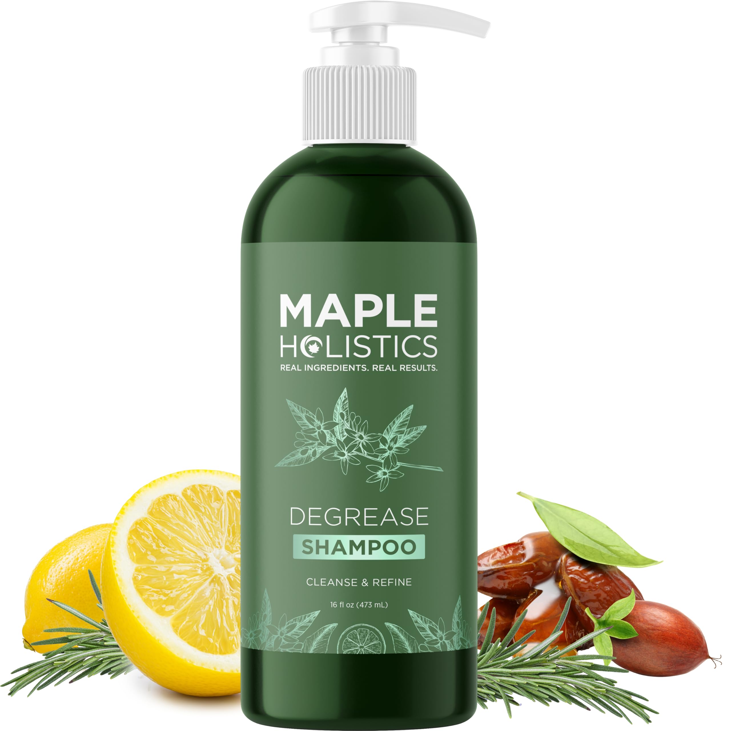 Maple Holistics Degrease bottle front for oil-control clarifying shampoo.