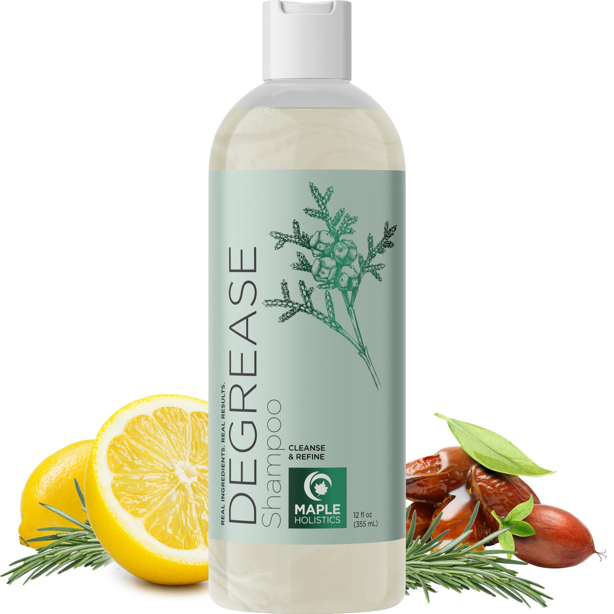 Maple Holistics Degrease Shampoo bottle with rich lather for clarified hair.
