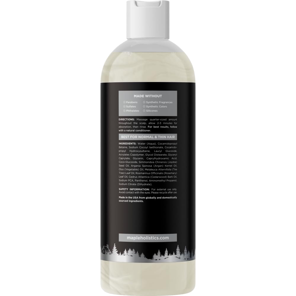 Maple Holistics clarifying shampoo for buildup removing residue with rosemary oil.