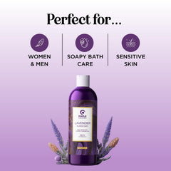 Maple Holistics lavender bubble bath foam closeup highlighting rich, silky lather.