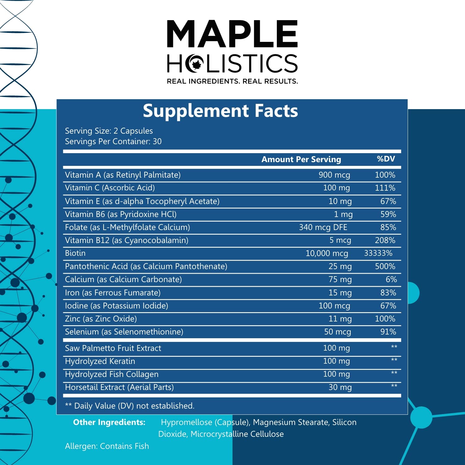 Maple Holistics nails-skin-hair visual conveys all-in-one beauty supplementation.