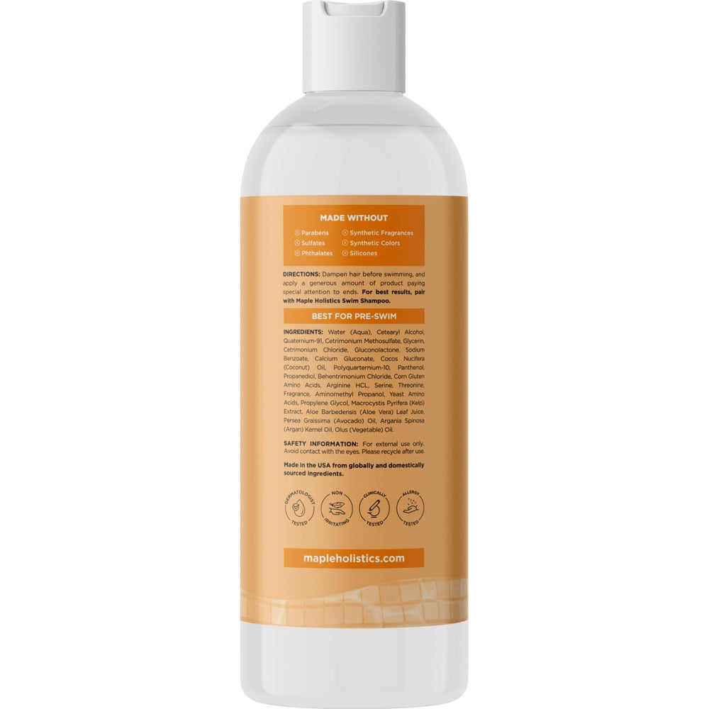 Maple Holistics pre-swim application-hair demonstrates leave-in shield for color and smoothness