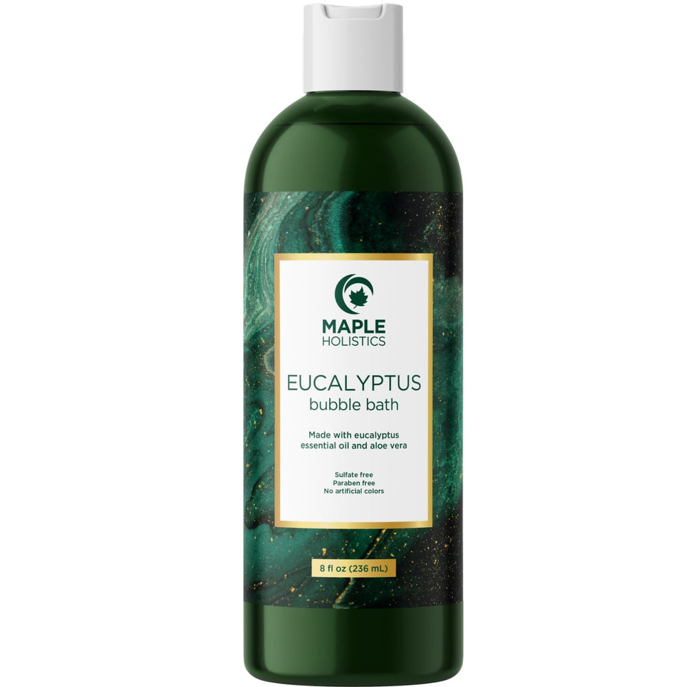 Maple Holistics Premium Eucalyptus Bubble Bath textured lather emphasizes hydrating feel.