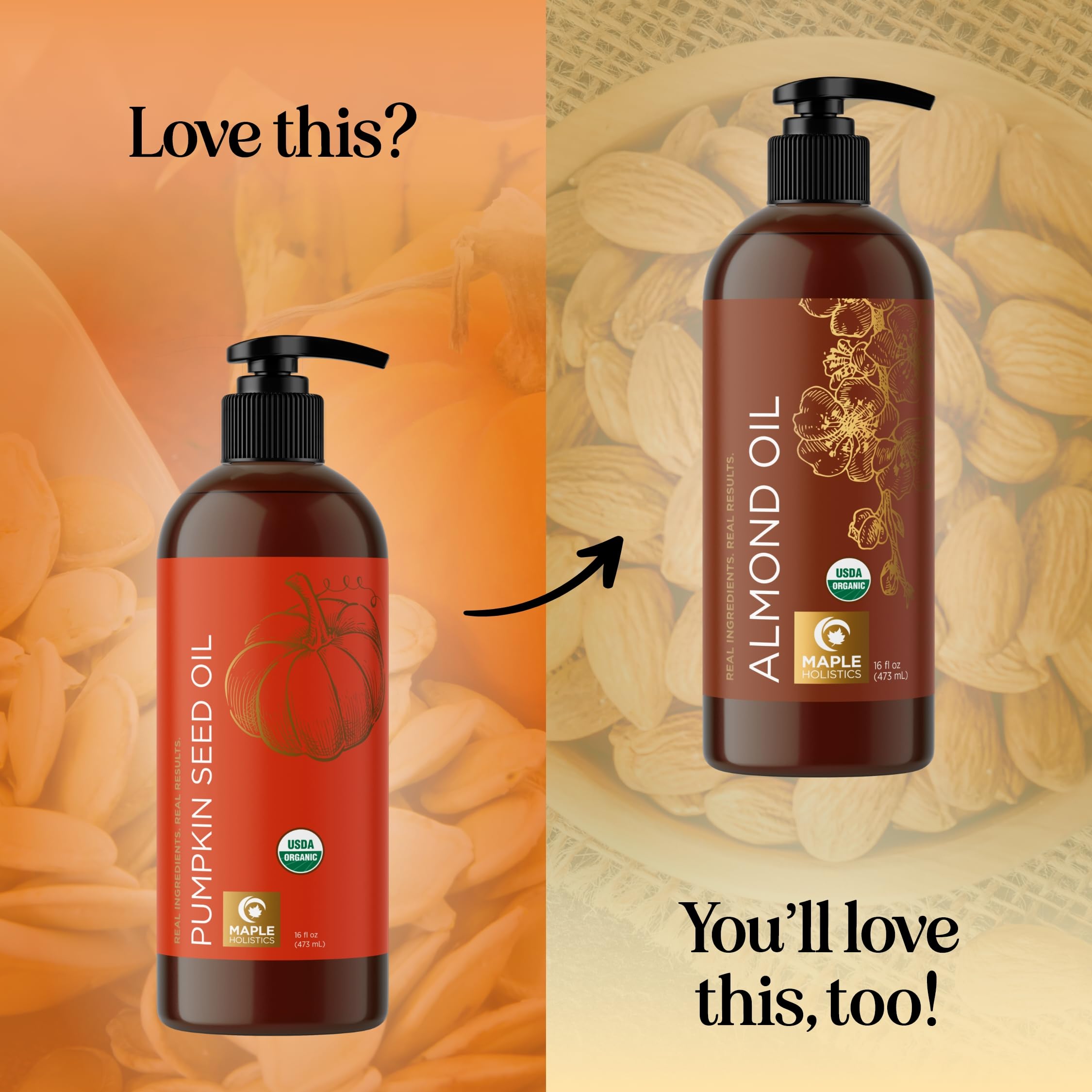 Maple Holistics Pumpkin Seed Oil amber bottle storage to maintain freshness.