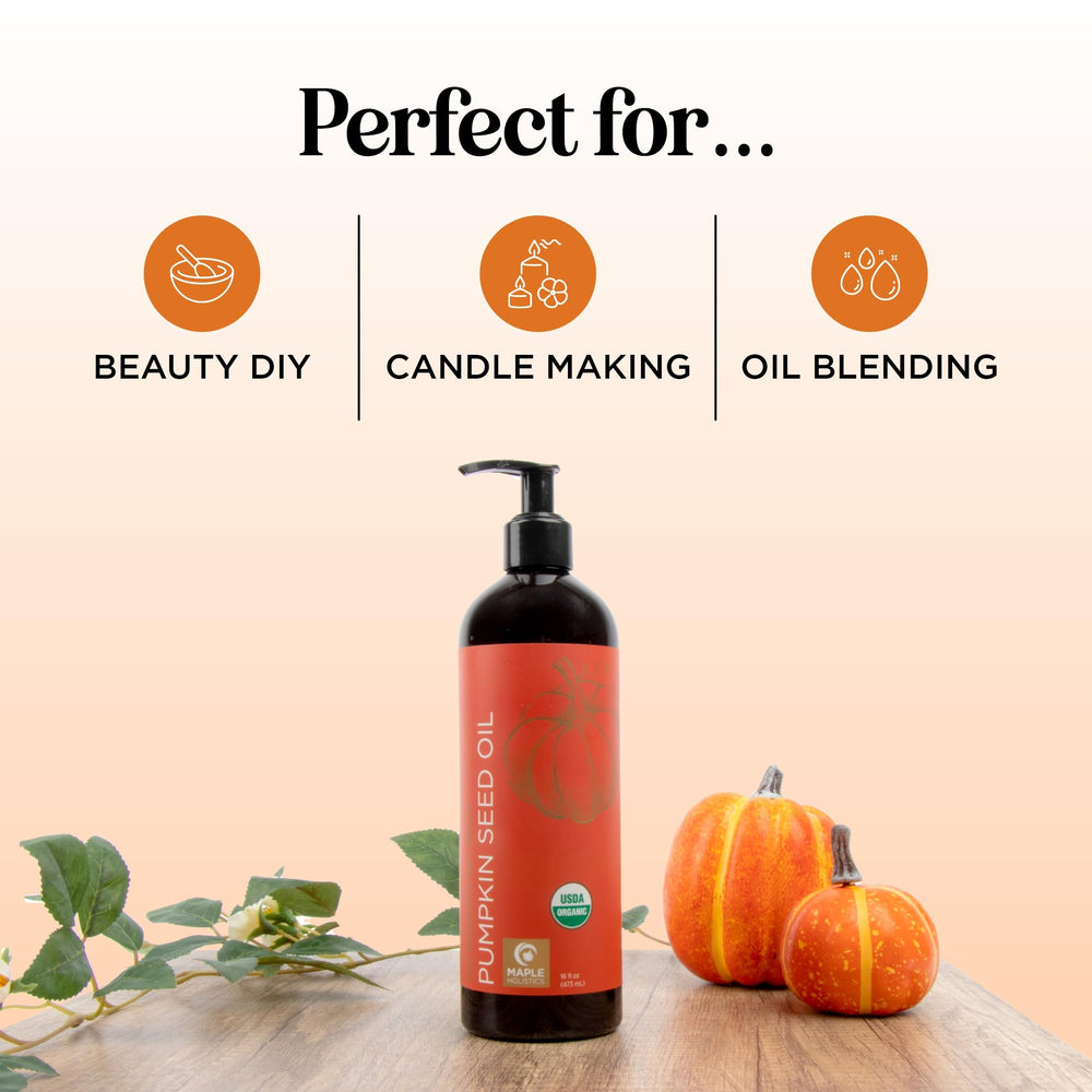 Maple Holistics Pumpkin Seed Oil virgin cold-pressed label.