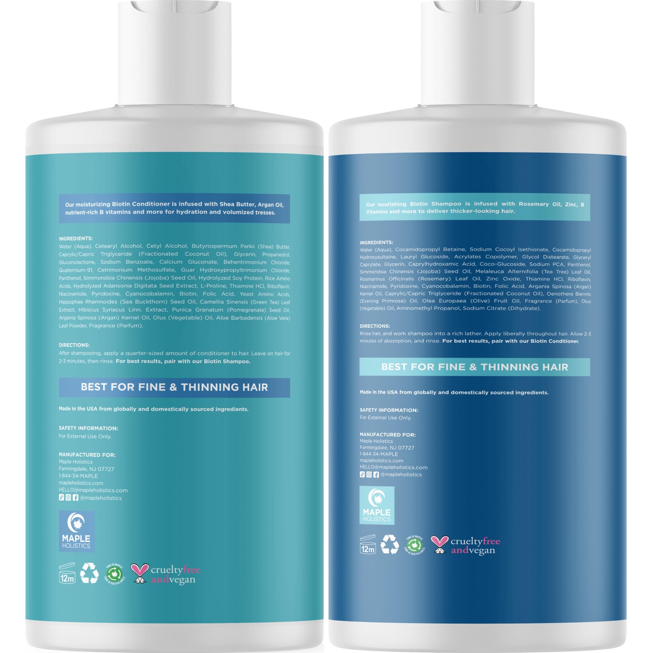 Maple Holistics Rosemary Biotin Shampoo label close-up with color-safe promise