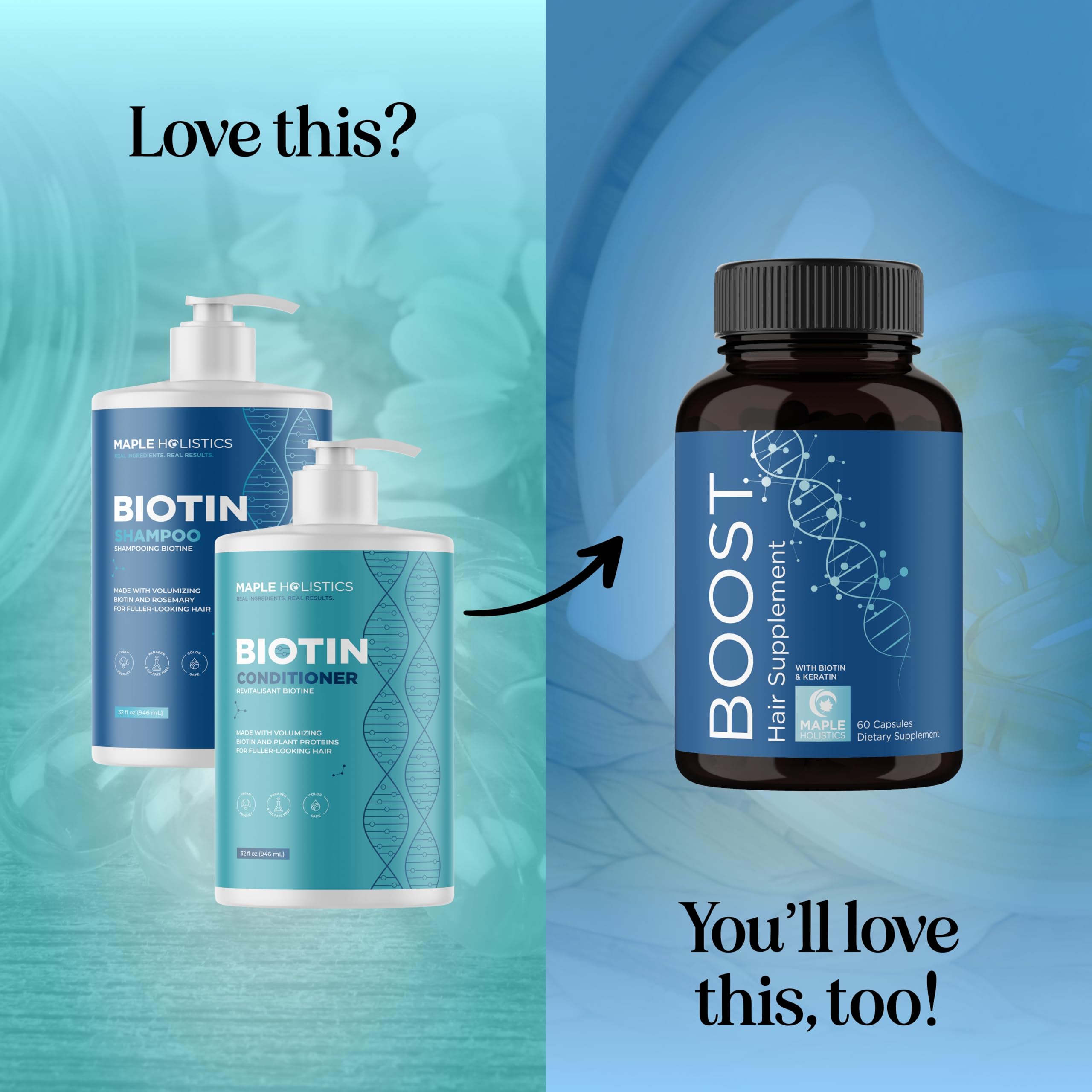 Maple Holistics Rosemary Biotin set box, bundled hair care for thinning hair