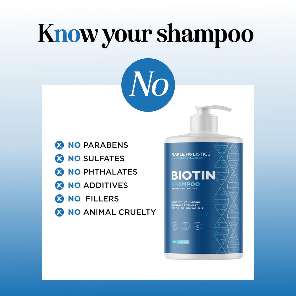 Maple Holistics Rosemary and Biotin Shampoo bottle highlights argan oil.