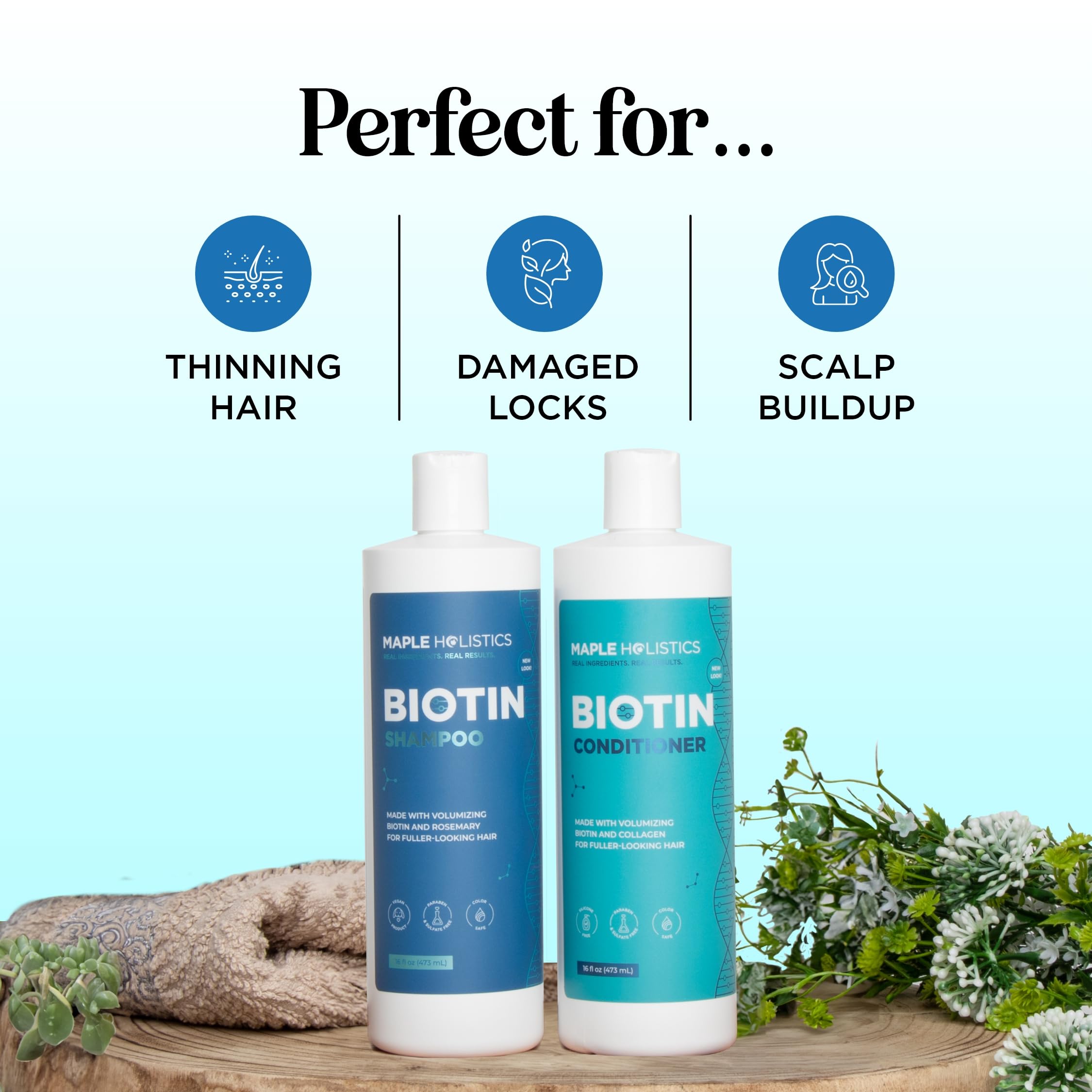 Maple Holistics Rosemary Biotin Shampoo Back Label emphasizes sulfate-free formula