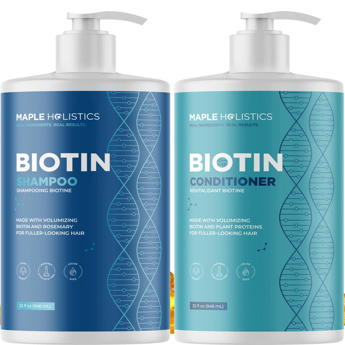 Maple Holistics Rosemary Biotin shampoo bottle front, volumizing cleansing for fuller-looking hair