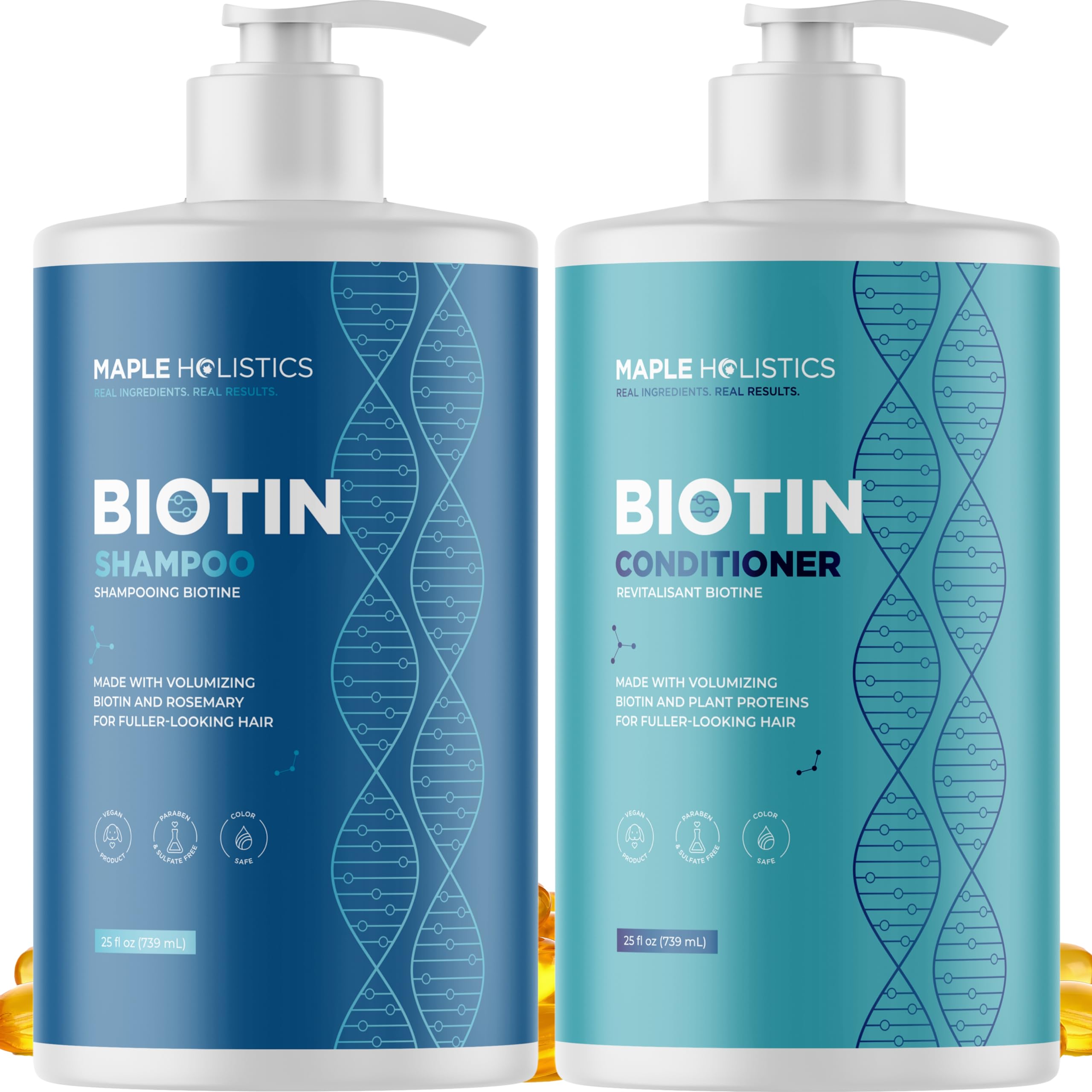 Maple Holistics Rosemary Biotin Shampoo bottle shows natural ingredients and color-safe formula